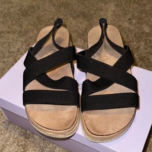 Madden Girl Black and Tan Strappy Sandals